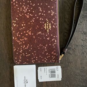 Coach Raspberry Heart Glitter Small Wristlet